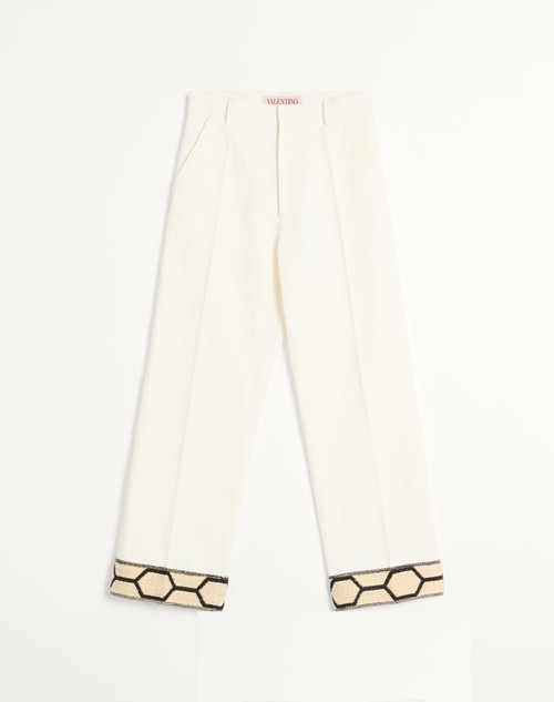 Valentino PANTALÓN DE ALGODÓN Y LINO CON DOBLADILLO DE JACQUARD