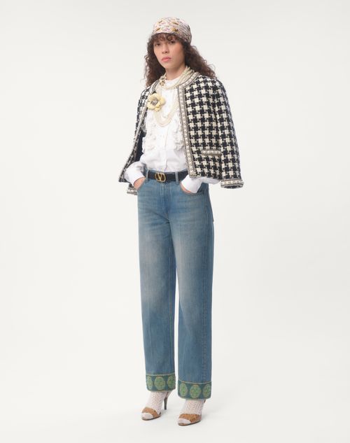 Valentino PANTALÓN DE DENIM CON RIBETES DE JACQUARD