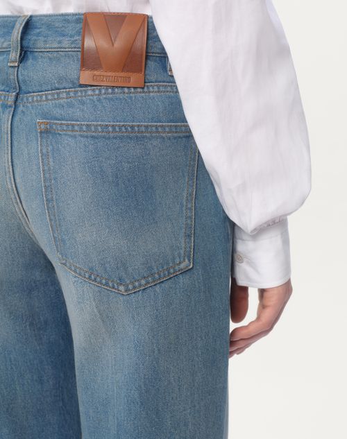 Valentino PANTALÓN DE DENIM CON RIBETES DE JACQUARD