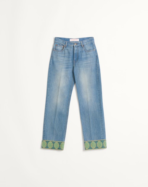 Valentino PANTALÓN DE DENIM CON RIBETES DE JACQUARD