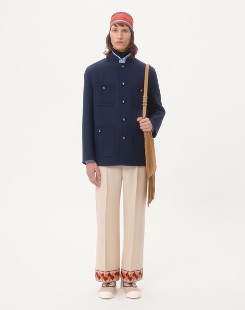 Valentino PANTALÓN DE GABARDINA DE LANA CON DOBLADILLO DE JACQUARD