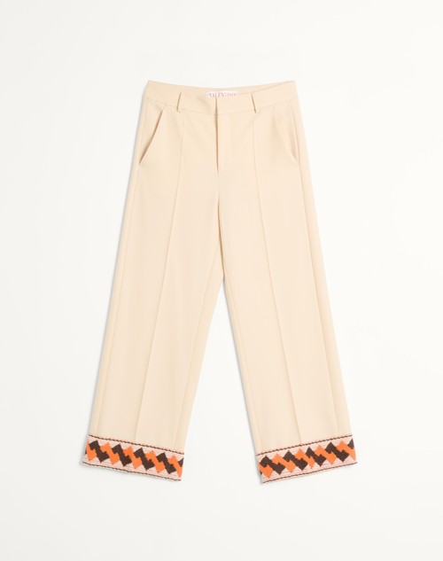 Valentino PANTALÓN DE GABARDINA DE LANA CON DOBLADILLO DE JACQUARD