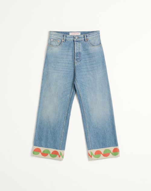 Valentino PANTALÓN DE MEZCLILLA CON DOBLADILLO DE JACQUARD