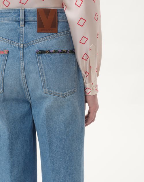 Valentino PANTALÓN DE MEZCLILLA CON DOBLADILLO FLOREADO