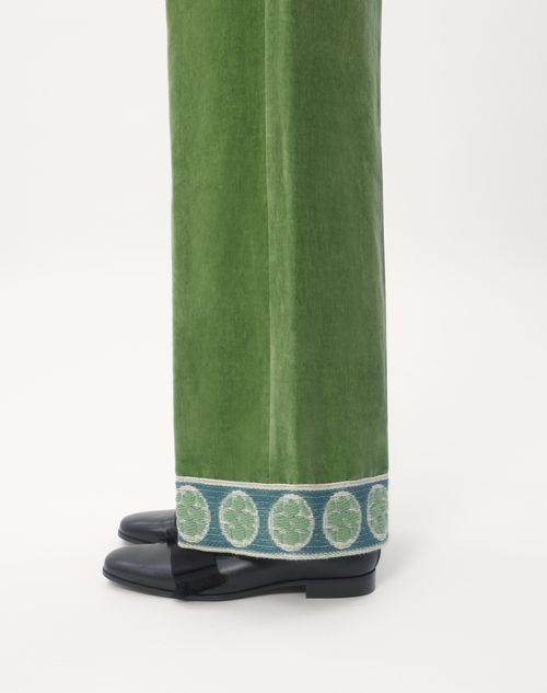 Valentino PANTALÓN DE TERCIOPELO DESGASTADO DE LINO Y ALGODÓN CON DOBLADILLO DE JACQUARD