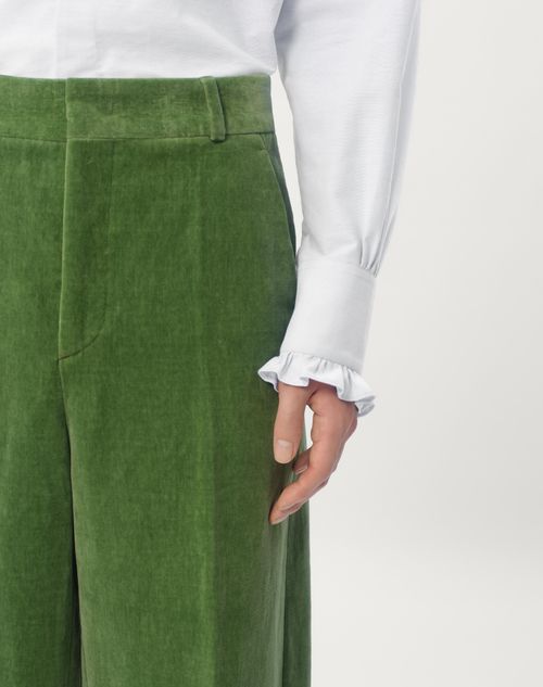 Valentino PANTALÓN DE TERCIOPELO DESGASTADO DE LINO Y ALGODÓN CON DOBLADILLO DE JACQUARD
