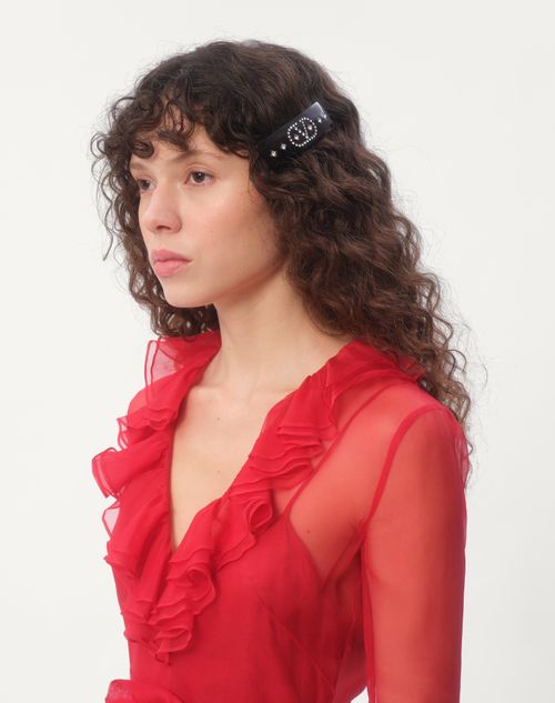 Valentino PINZA PARA EL CABELLO VLOGO SIGNATURE DE RESINA METAL Y CRISTALES