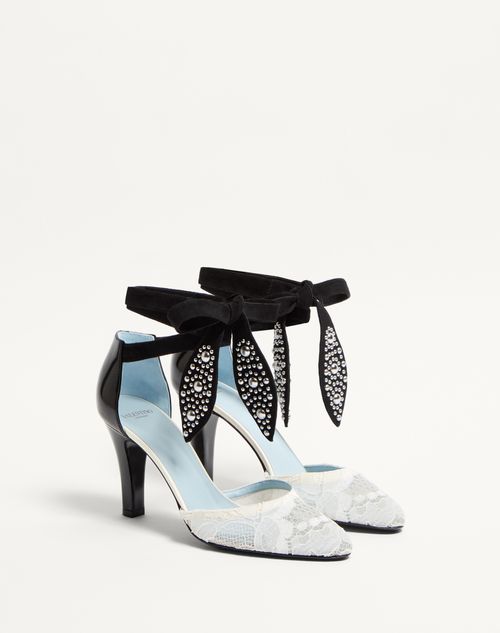 Valentino PUMP FOLIEFOLIAGE DE CUERO DE BECERRO PULIDO Y ENCAJE CON TACÓN DE 85 MM