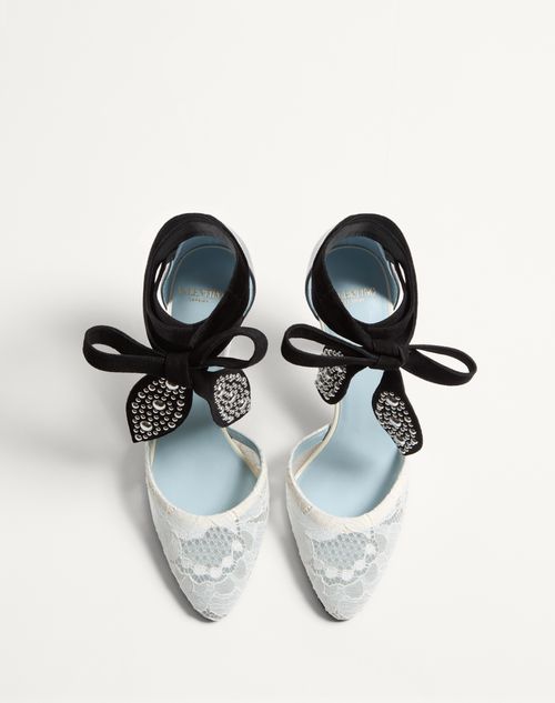 Valentino PUMP FOLIEFOLIAGE DE CUERO DE BECERRO PULIDO Y ENCAJE CON TACÓN DE 85 MM