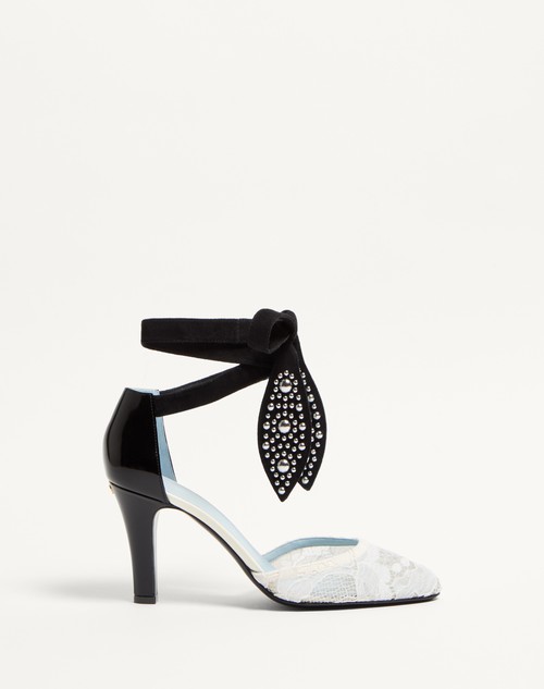 Valentino PUMP FOLIEFOLIAGE DE CUERO DE BECERRO PULIDO Y ENCAJE CON TACÓN DE 85 MM