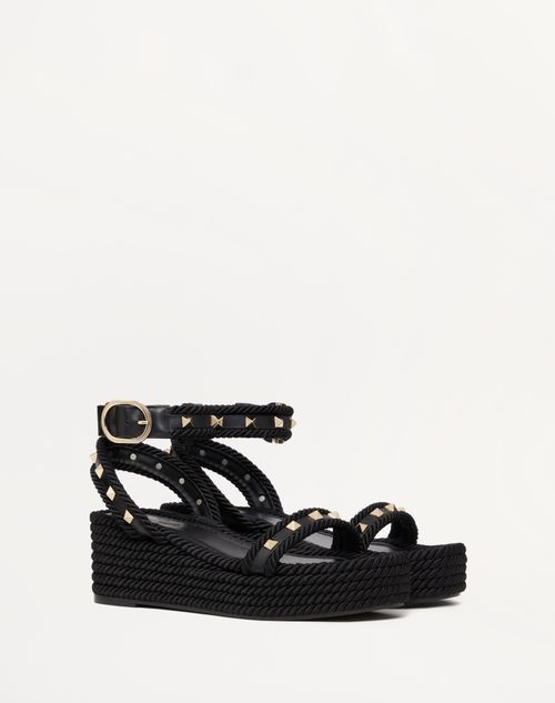Valentino SANDALIA ROCKSTUD FLATFORM DE CUERO DE BECERRO CON TACÓN DE 45 MM