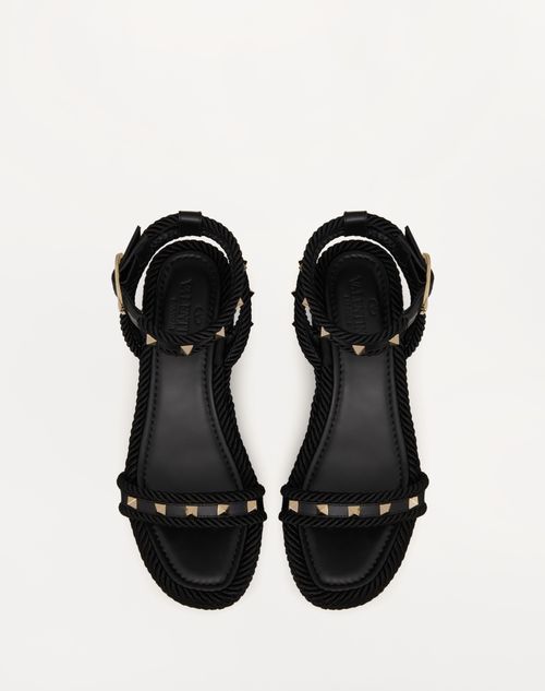 Valentino SANDALIA ROCKSTUD FLATFORM DE CUERO DE BECERRO CON TACÓN DE 45 MM