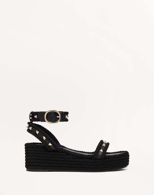 Valentino SANDALIA ROCKSTUD FLATFORM DE CUERO DE BECERRO CON TACÓN DE 45 MM