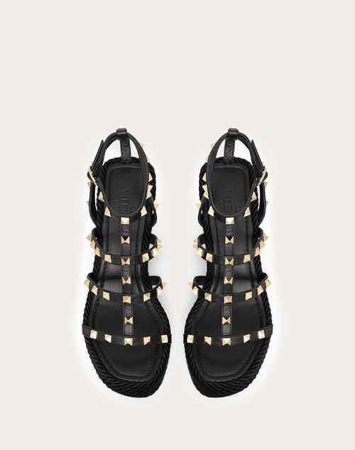 Valentino SANDALIAS DE CUÑA ROCKSTUD CON TIRAS DE PIEL DE BECERRO Y TACÓN DE 95 MM