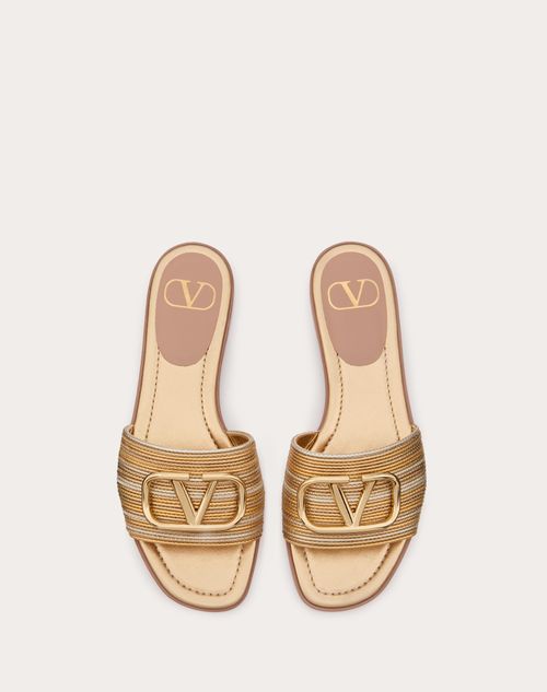 Valentino SANDALIAS SIN TALÓN DE CUERO METALIZADO CON EL VLOGO SIGNATURE Y CON BORDADO CORNELY