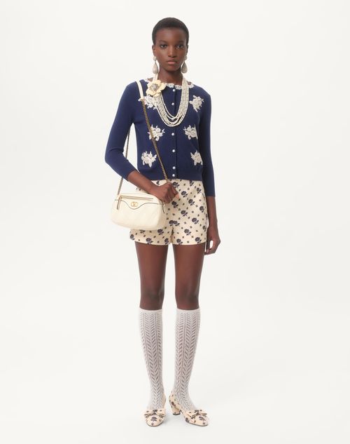 Valentino SHORTS DE CREPE COUTURE FIORELLINO BLU PAPIER FLORAL