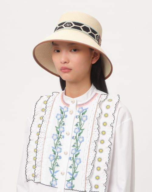 Valentino SOMBRERO DE PESCADOR ANTIBES DE PAJA CON RIBETE DE CUERO Y CINTA CON ROMBOS