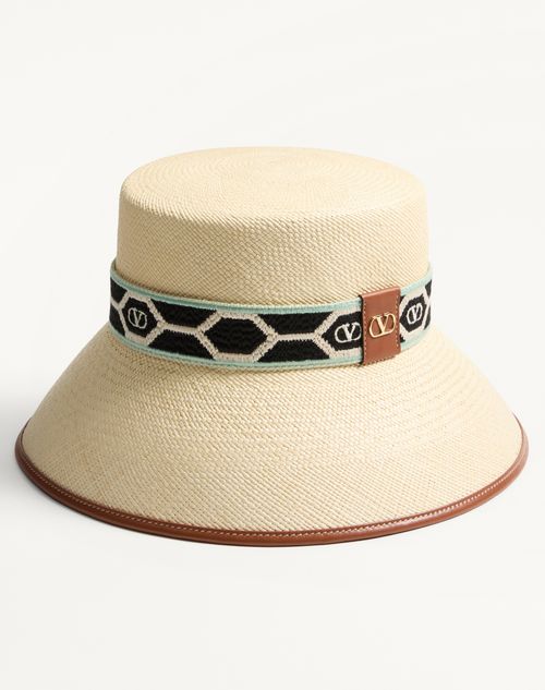 Valentino SOMBRERO DE PESCADOR ANTIBES DE PAJA CON RIBETE DE CUERO Y CINTA CON ROMBOS