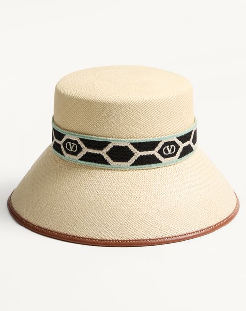 Valentino SOMBRERO DE PESCADOR ANTIBES DE PAJA CON RIBETE DE CUERO Y CINTA CON ROMBOS