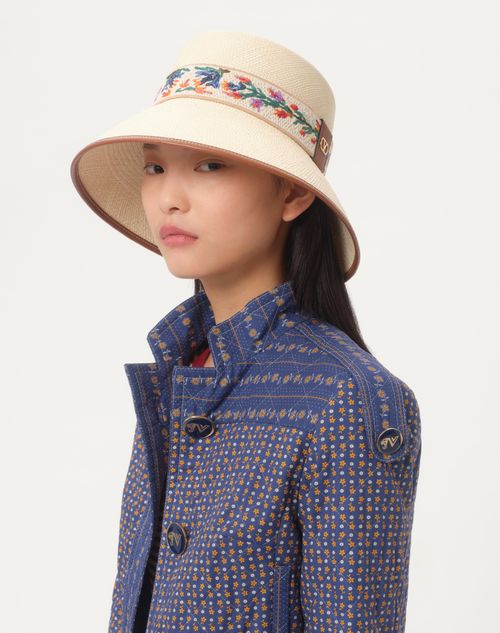 Valentino SOMBRERO DE PESCADOR ANTIBES DE PAJA CON RIBETE DE CUERO Y CINTA RAMAGE