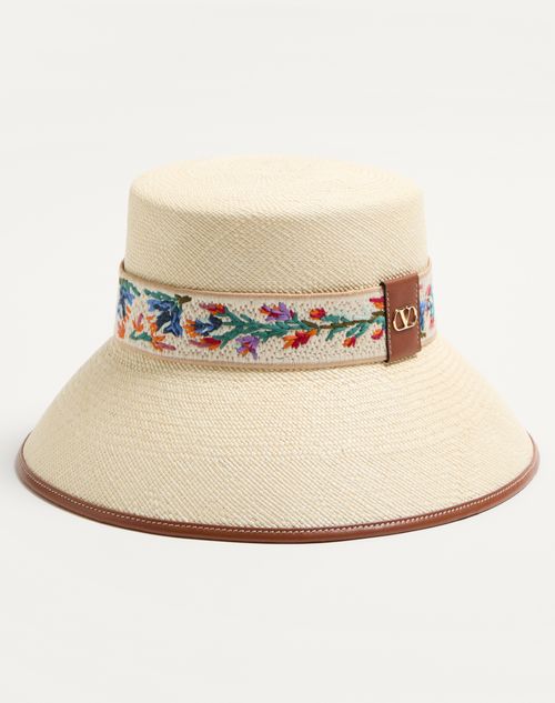 Valentino SOMBRERO DE PESCADOR ANTIBES DE PAJA CON RIBETE DE CUERO Y CINTA RAMAGE