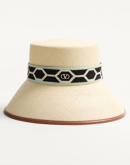Valentino SOMBRERO DE PESCADOR ANTIBES DE PAJA CON RIBETE DE CUERO Y CINTA CON ROMBOS