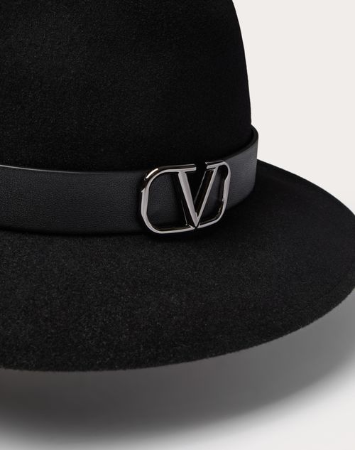 Valentino SOMBRERO FEDORA VLOGO SIGNATURE DE CUERO Y PELO DE CONEJO