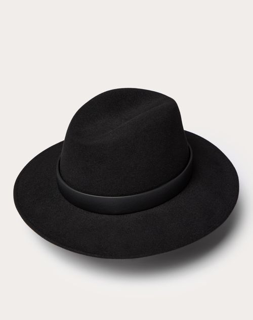 Valentino SOMBRERO FEDORA VLOGO SIGNATURE DE CUERO Y PELO DE CONEJO