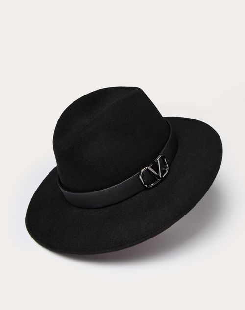 Valentino SOMBRERO FEDORA VLOGO SIGNATURE DE CUERO Y PELO DE CONEJO