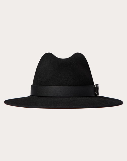 Valentino SOMBRERO FEDORA VLOGO SIGNATURE DE CUERO Y PELO DE CONEJO