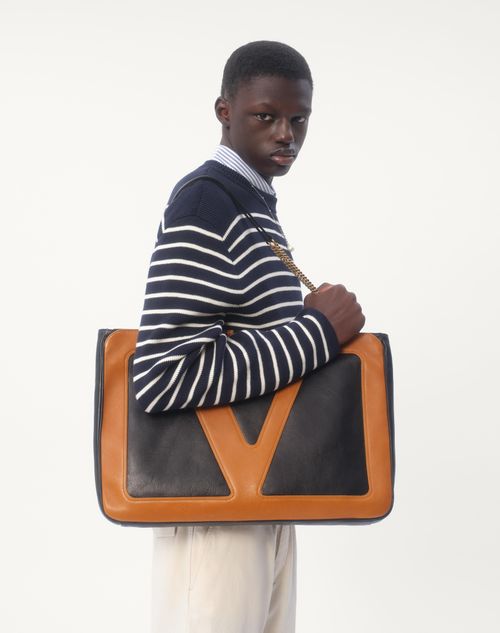 Valentino SUÉTER DE ALGODÓN A RAYAS DE CUELLO REDONDO CON BOTONES EN EL HOMBRO