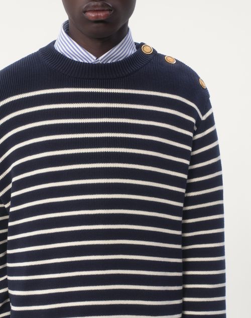 Valentino SUÉTER DE ALGODÓN A RAYAS DE CUELLO REDONDO CON BOTONES EN EL HOMBRO