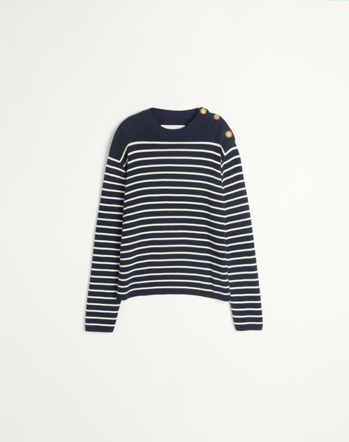 Valentino SUÉTER DE ALGODÓN A RAYAS DE CUELLO REDONDO CON BOTONES EN EL HOMBRO