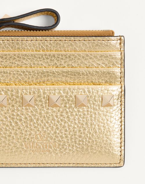 Valentino TARJETERO ROCKSTUD DE CUERO GRANEADO Y LAMINADO DE BECERRO CON CIERRE