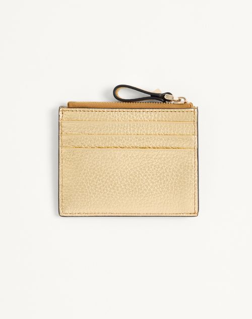 Valentino TARJETERO ROCKSTUD DE CUERO GRANEADO Y LAMINADO DE BECERRO CON CIERRE