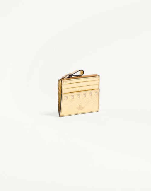 Valentino TARJETERO ROCKSTUD DE CUERO GRANEADO Y LAMINADO DE BECERRO CON CIERRE