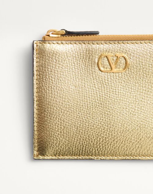 Valentino TARJETERO VLOGO SIGNATURE DE CUERO DE BECERRO GRANEADO Y LAMINADO