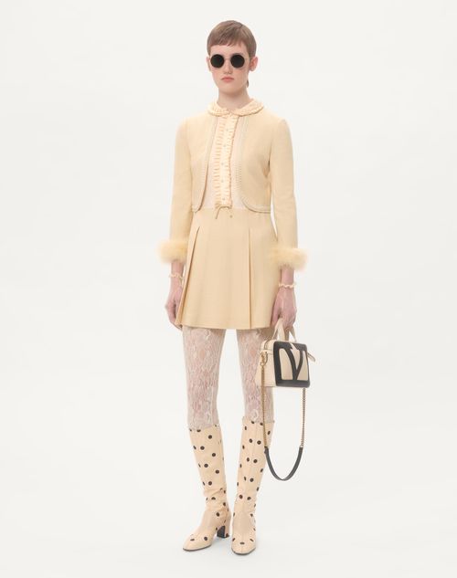 Valentino VESTIDO CORTO DE SEDA RÚSTICA CON PLUMAS