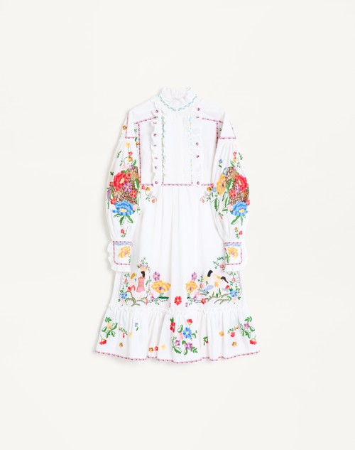 Valentino VESTIDO DE ALGODÓN Y LINO BORDADO