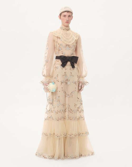 Valentino VESTIDO LARGO BORDADO DE ORGANZA