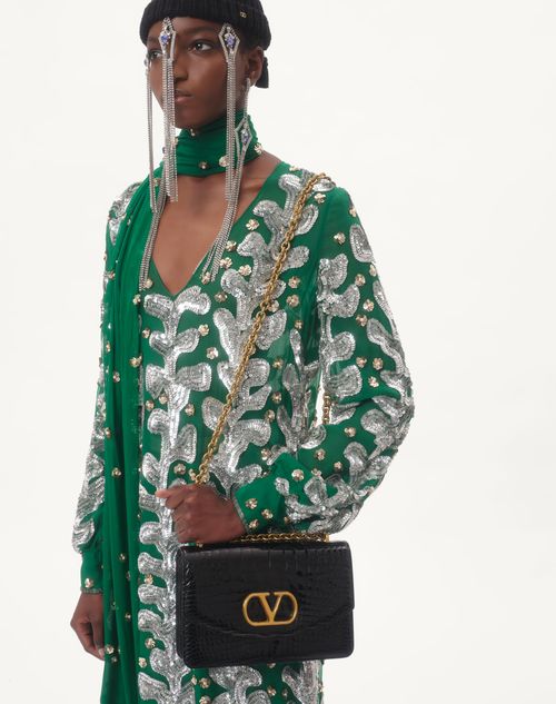 Valentino VESTIDO BORDADO DE ORGANZA CON FLECOS DE PLUMAS