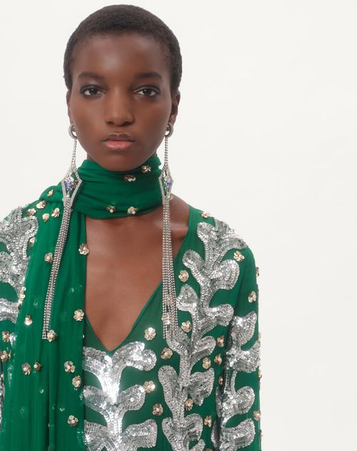 Valentino VESTIDO BORDADO DE ORGANZA CON FLECOS DE PLUMAS