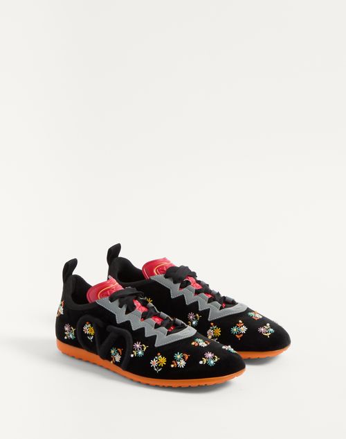 Valentino ZAPATILLA CHROMATHON DE TERCIOPELO CON BORDADO FLORAL