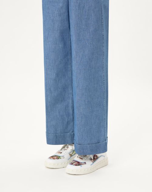 Valentino ZAPATILLA DE CAÑA BAJA FREEDOTS DE CUERO DE BECERRO Y TELA