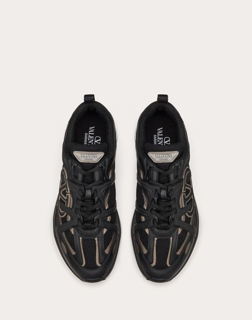 Valentino ZAPATILLA VLOGO EASYJOG DE CAÑA BAJA DE CUERO DE BECERRO Y TELA