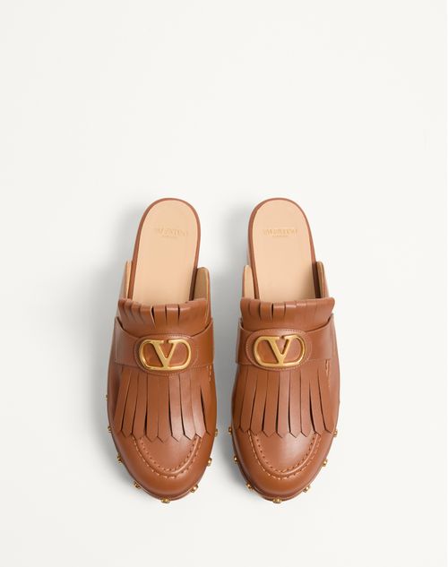 Valentino ZUECO VLOGO SIGNATURE DE CUERO DE BECERRO CON FLECOS Y TACÓN DE 45MM