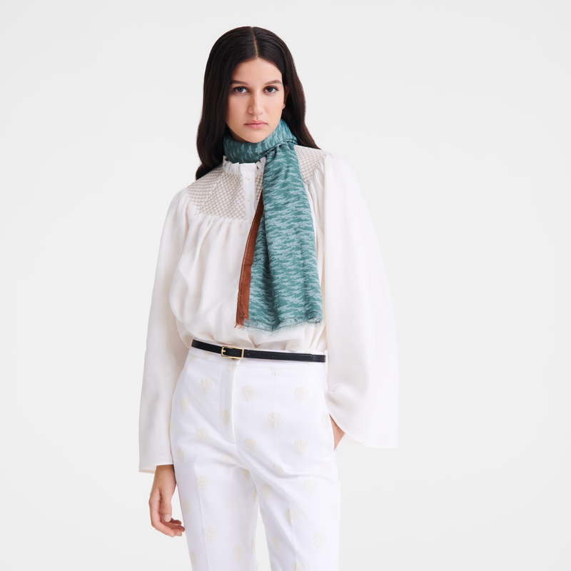 Longchamp Chevaux Estola de mujer Estampado de caballos - Eucalipto