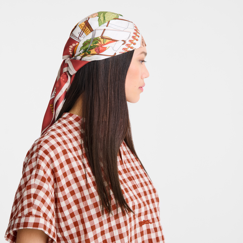 Longchamp En El Huerto Pañuelo De Seda 70 Seda - Tomate