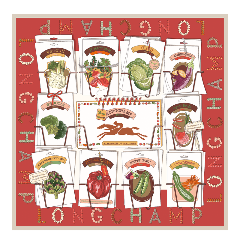 Longchamp En el huerto Pañuelo de seda 70 Seda - Tomate