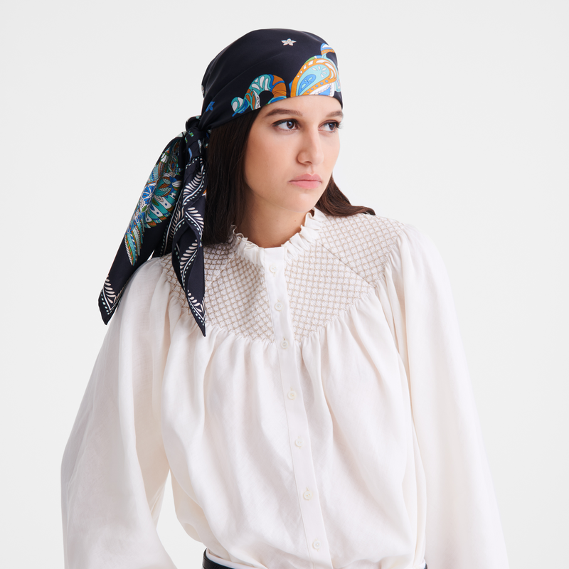 Longchamp Forêt Longchamp Pañuelo De Seda 90 Seda - Azul Marino